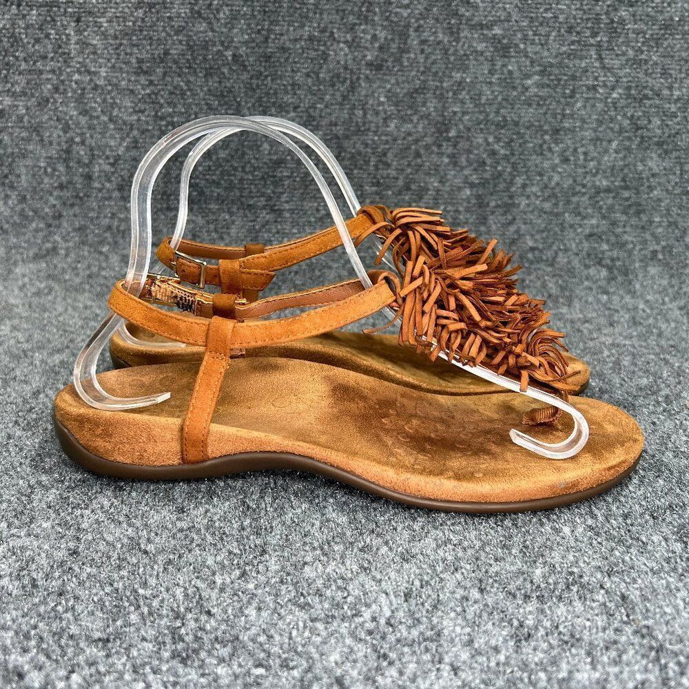 Vionic Sosha Sandals Women's 7 Brown Orthotic Suede Fringe Toe Post Flip Flops